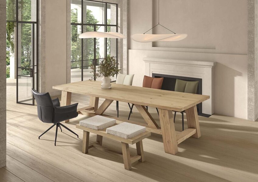 Abbey rect table 320 cm bench 110 cm solidveneer oak Natural Cezanne Monet chairs 848x600