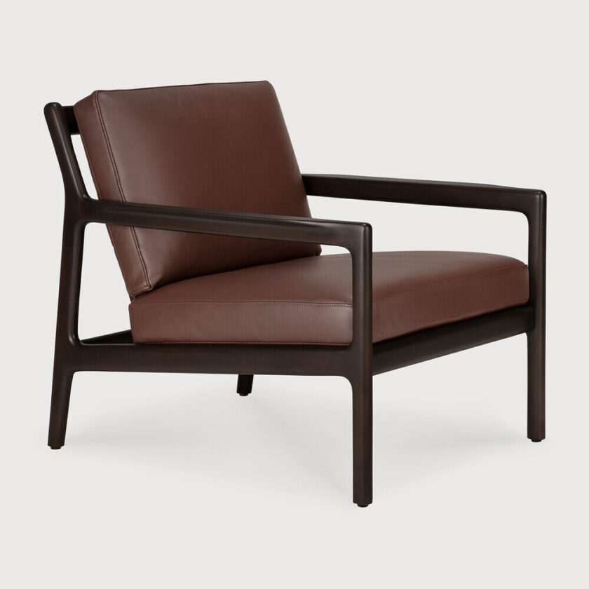 Product wf 35106 Jack lounge chair varnished mahogany dark brown Burgundy leather front WEB